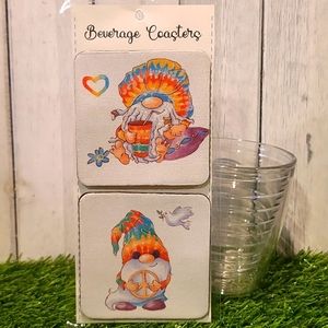 GNOME TYE DYE NWT Beverage Coaster set of 2 for can glass bottle wine beer